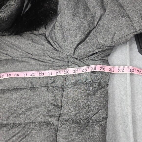 Lands' End Down Quilted Puffer Coat Jacket 3X Heathered Gray Hood Faux Fur - Picture 10 of 15